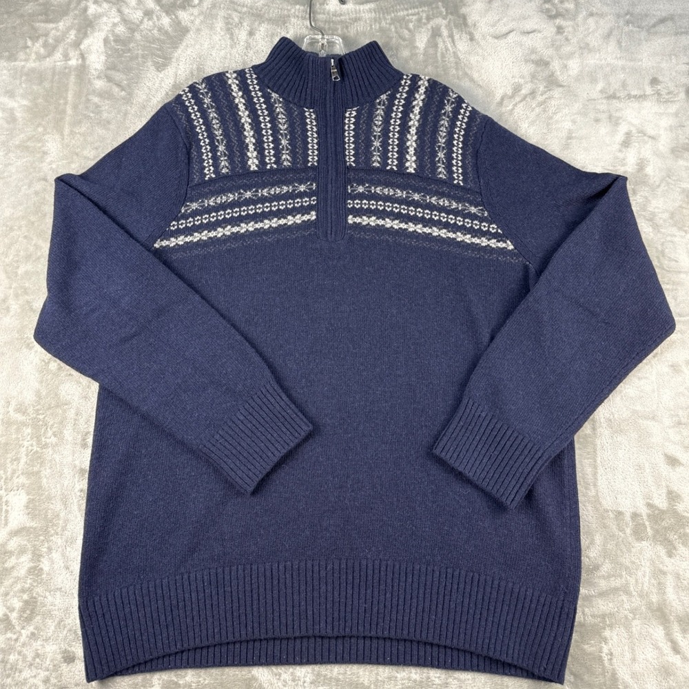 Banana Republic Sweater Mens XL Italian Merino Wool Navy Fair Isle EUC